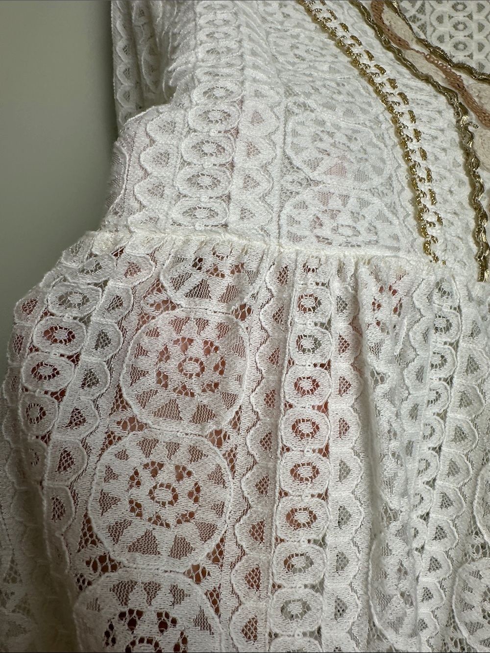 Italy made Embroidered White Lace Peasant Top floral boho hippie daisy feminine - Picture 7 of 10